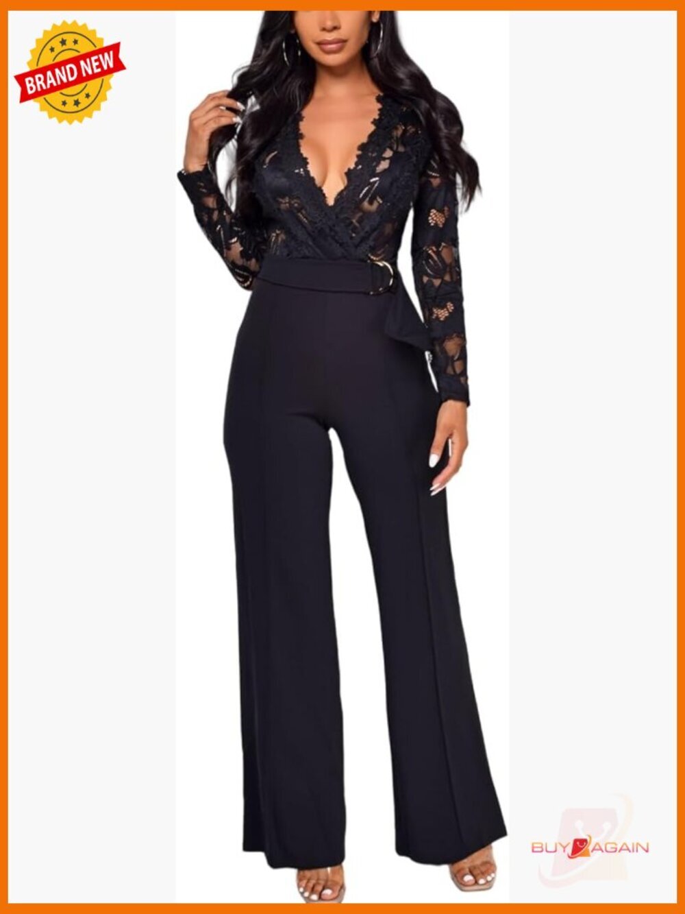 Elegant V-Neck Long Sleeve Jumpsuit with Belt for Work and Parties